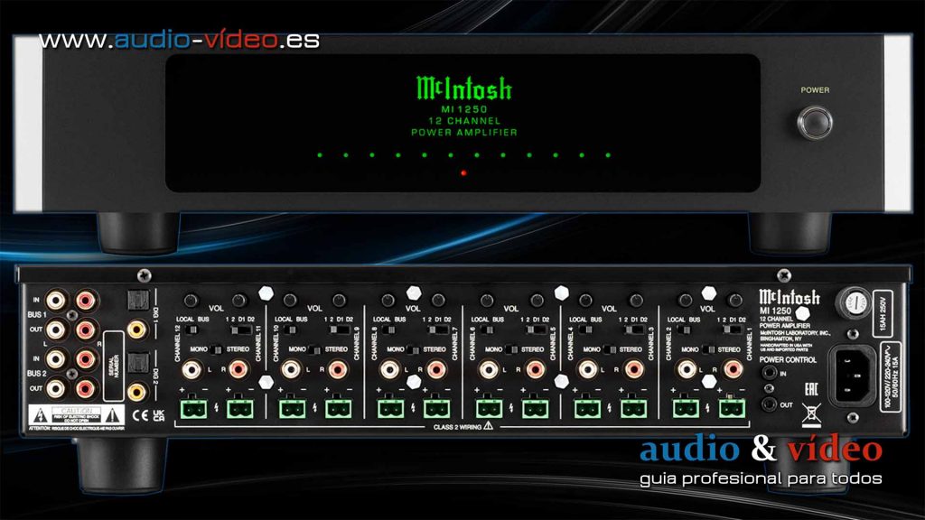 McIntosh MI1250 - amplificador digital de 12 canales - frente, panel trasero conectores