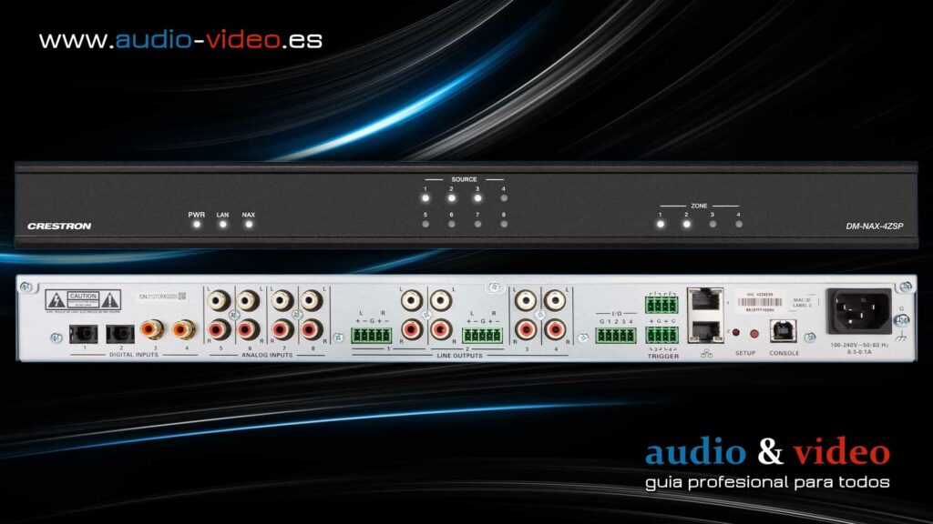 Crestron - DM-NAX-4ZSP - preamplificar de streaming de 4 zonas - frente, panel trasero, conectores