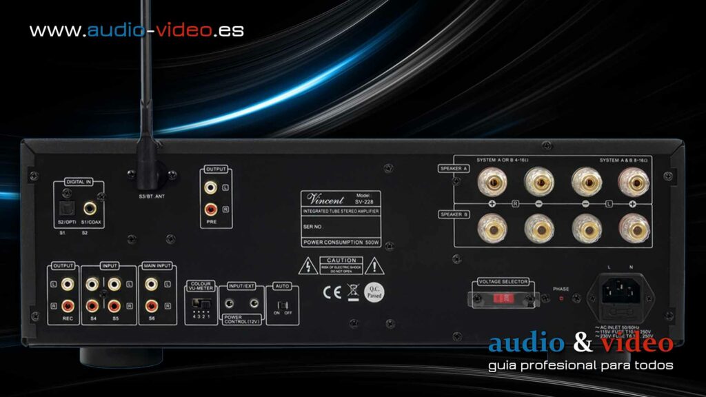 Vincent Audio SV-228 - amplificador integrado híbrido - panel trasero, conectores