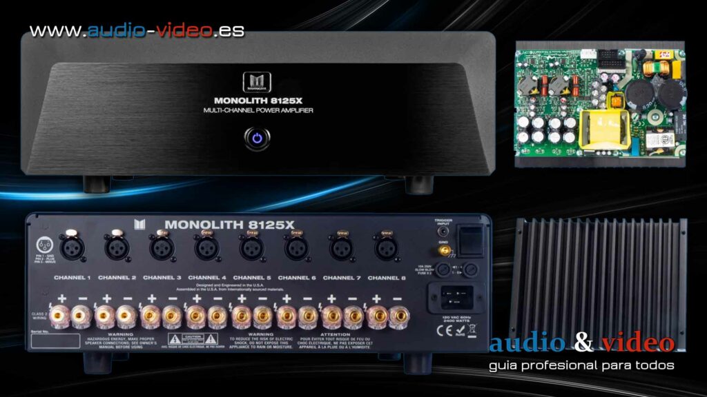 Monolith M8125X - amplificador de 8 canales - clase D - frente, panel trasero, circuito